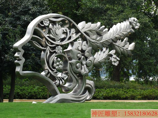 街边不锈钢美女头像镂空雕塑 创意景观不锈钢雕塑